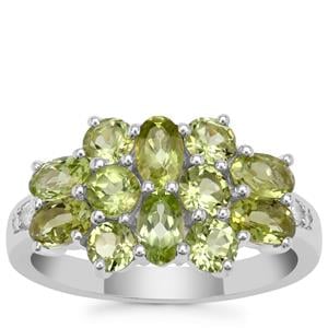 Red Dragon Peridot Ring with White Zircon in Sterling Silver 2.75cts