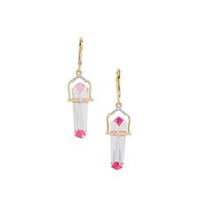 Lehrer Cosmic Obelisk Optic,Pink Quartz & Diamond 9K Gold Earrings