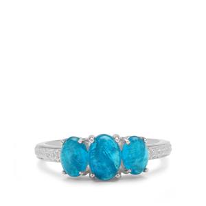 Neon Apatite & White Zircon Sterling Silver Ring ATGW 2.50cts