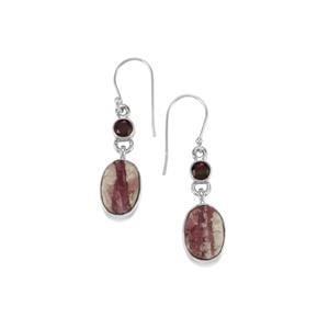 Pink Tourmaline Drusy Earrings with Nampula Garnet in Sterling Silver 14cts
