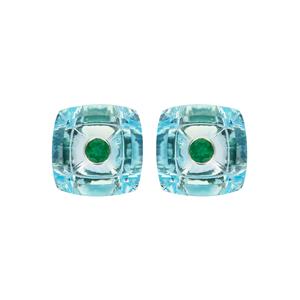 Lehrer Sky Blue Topaz TorusRing Cut with Emerald in Platinum 950 matching pair