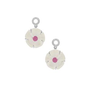 Optic Quartz, Ilakaka Hot Pink Sapphire & White Zircon Sterling Silver Carved Earrings ATGW 18.65cts