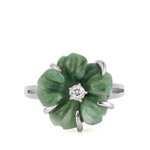 Type A Burmese Jade & White Topaz Sterling Silver Ring ATGW 7.20cts