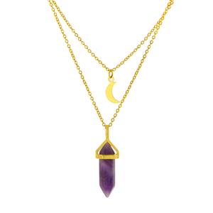 Natural Bahia Amethyst Double Terminated Point Gold Tone Sterling Silver Necklace 8cts