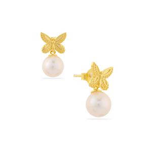 Freshwater Cultured Pearl Gold Tone Sterling Silver Butterfly Earrings (8mm)