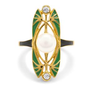 Kaori Cultured Pearl & White Zircon Midas Ring (7mm)