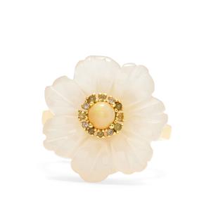 White Agate & Multi Gemstone Gold Tone Sterling Silver Flower Ring ATGW 13.43cts ATGW 13.43cts