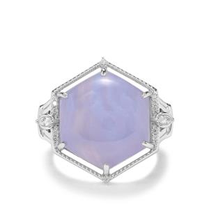 Blue Lace Agate & White Zircon Sterling Silver Ring ATGW 9.16cts