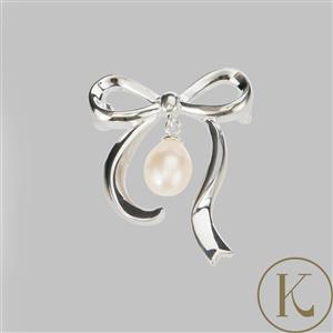 Kimbie 925 Sterling Silver Bow Brooch With Freshwater Pearl (5.50 x 6.50 mm)