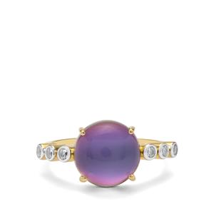 Purple Moonstone & White Zircon 9K Gold Ring ATGW 4.25cts