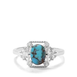Egyptian Turquoise & White Zircon Sterling Silver Ring ATGW 1.34cts