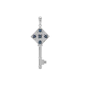 Nigerian Blue Sapphire & White Zircon Sterling Silver Key Pendant ATGW 0.35ct