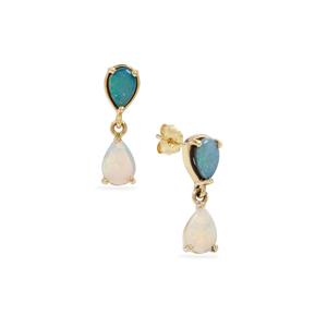 Coober Pedy Opal & Crystal Opal on Ironstone 9K Gold Earrings 