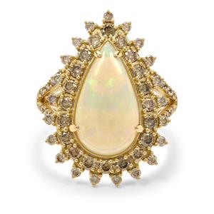 Coober Pedy Opal & Argyle Cognac Diamond 18K Gold Lorique Ring MTGW 3.75cts