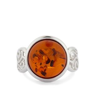 Baltic Cognac Amber Sterling Silver Ring (12mm)