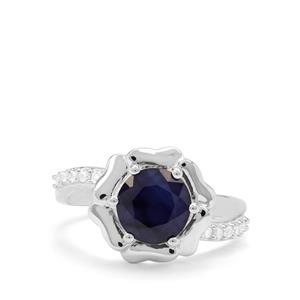Madagascan Blue Sapphire & White Zircon Sterling Silver Ring ATGW 2.60cts