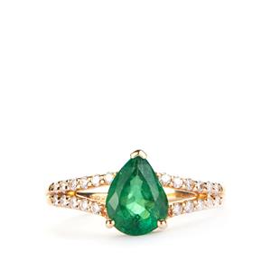 Emerald & White Diamond 18K Gold Ring ATGW 1.65cts