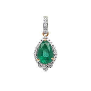 Zambian Emerald Pendant with Diamond in 18K Gold 1.25cts