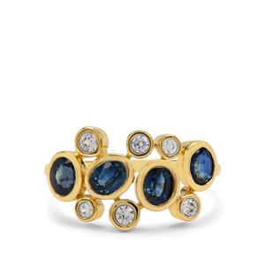 Diego Suarez Blue Sapphire & White Zircon 9K Gold Ring ATGW 1.70cts