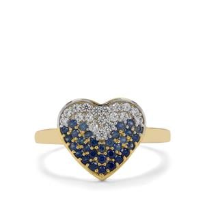 Blue Sapphire & White Zircon 9K Gold Ring ATGW 0.55ct