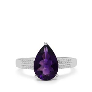 Zambian Amethyst Ring with White Zircon in Sterling Silver 2.85cts
