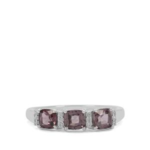 Burmese Purple Spinel & White Zircon Sterling Silver Ring ATGW 1.38cts