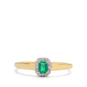 Panjshir Emerald & White Zircon 9K Gold Ring ATGW 0.30ct