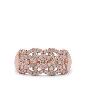 1.01ct White, Natural Pink Diamonds 9K Rose Gold Ring