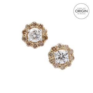 9K Gold Earrings with De Beers Code of Origin Diamonds & Champagne Diamonds 1ct