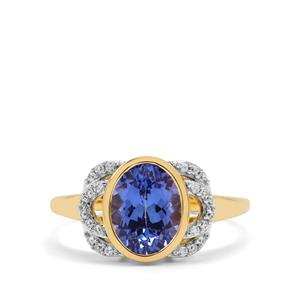 AA Tanzanite & White Zircon 9K Gold Tomas Rae Ring ATGW 2.10cts
