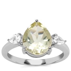 Chartreuse Sanidine Ring with White Topaz in Sterling Silver 3.09cts
