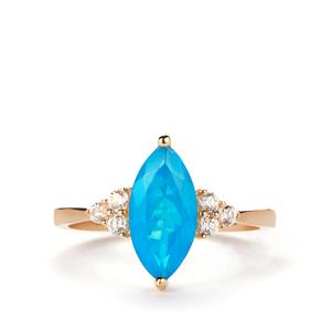 Ethiopian Paraiba Blue Opal & White Zircon 9K Gold Ring ATGW 1.25cts