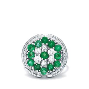 Ethiopian Emerald & White Zircon Sterling Silver Ring ATGW 2.97cts