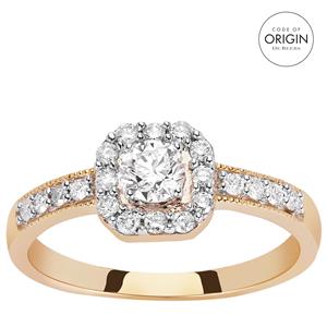 9K Gold Ring with De Beers Code of Origin Diamond & White Diamonds 0.51ct