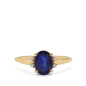 Madagascan Blue Sapphire & White Zircon 9K Gold Ring ATGW 1.90cts