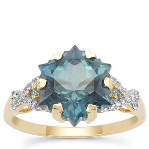 Snowflake Cut Azure Blue Topaz Ring with White Zircon in 9K Gold 5.75cts