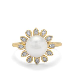 South Sea Cultured Pearl & White Zircon 9K Gold Ring (8mm)