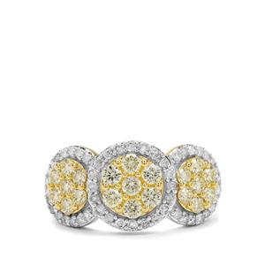 1.45ct White, Natural Yellow Diamonds 9K Gold Ring