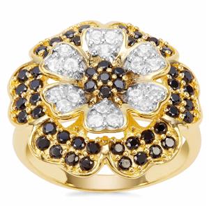 Black Spinel Ring with White Zircon in Gold Plated Sterling Silver 1.41cts