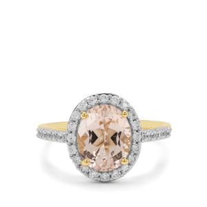 Idar Morganite & White Zircon 9K Gold Ring ATGW 3.20cts