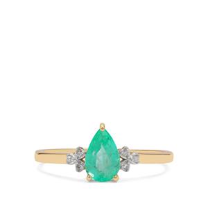 Colombian Emerald & Diamonds 9K Gold Ring ATGW 0.80cts