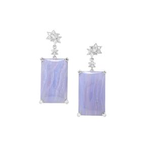 Blue Lace Agate, Swiss Blue Topaz Earrings with White Zircon in Sterling Silver 47.27cts