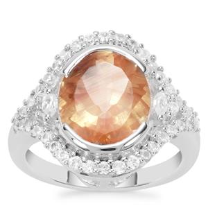 Guyang Sunstone Ring with White Zircon in Sterling Silver 5.29cts