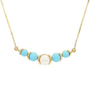 Kaori Cultured Pearl & Sleeping Beauty Turquoise 9K Gold Necklace (6mm)