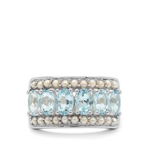 Santa Maria Aquamarine & Kaori Cultured Pearl Sterling Silver Ring