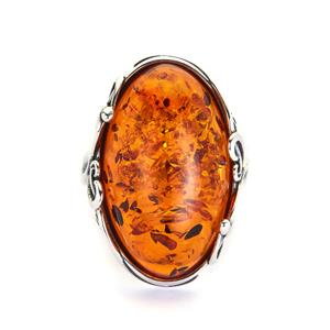 Baltic Cognac Amber Sterling Silver Ring (24x14mm)