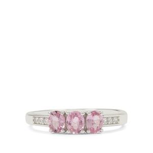 Madagascan Pink Sapphire & White Zircon Sterling Silver Ring ATGW 0.90ct