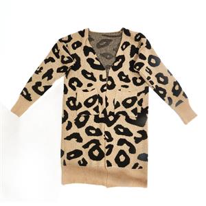 Destello Leopard Print Cardigan - Oatmeal & Black - One Size