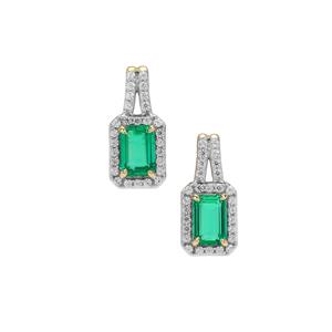 Panjshir Emerald & White Zircon 9K Gold Tomas Rae Earrings ATGW 1.55cts
