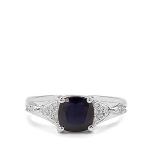 Madagascan Blue Sapphire & White Zircon Sterling Silver Ring ATGW 2.33cts